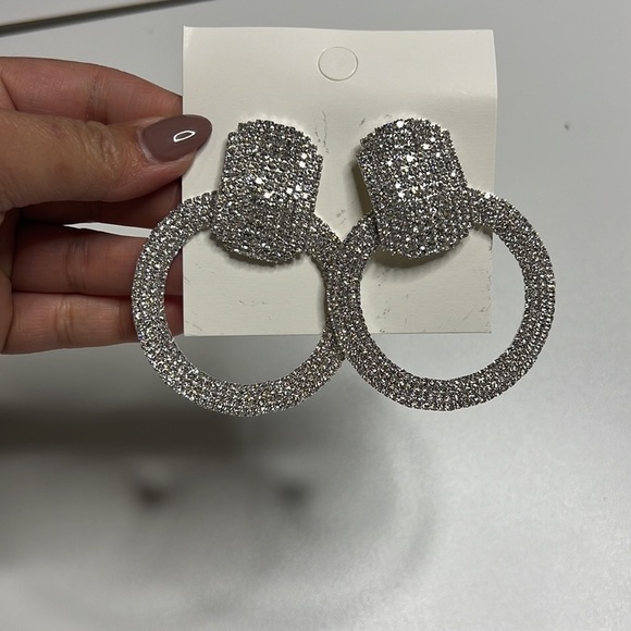 Circle Rhinestone Earrings Shiny Crystal Fashion Earrings - Picture 5 of 8